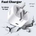 Apple 20W USB-C 3-Pin UK Power Adapter Plug for Apple iPhone Fast charger Wall Charger Type-C Mobile Phone iPhone 15/14/13/12/11 iPad Tabs Tablet Folding Pins Charger UK  Phone Charger Tablet Charger Phone Adapter Tablet Adapter Tab Adapter Tab Charger. 