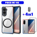 4IN1 Poco M7 4G Anti-fall Mobile Phone Case With Ring Iron Sheet Magnet for Poco F7 C71 C85 C75 Redmi 15C 15 Screen protector Film+lens film+back film. 