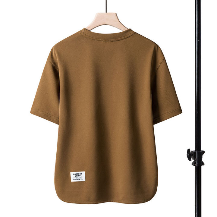 Summer%20Short%20Sleeve%20T%20T-shirt%20Men's%20Half%20Sleeve%20Loose%20Solid%20Color%20Waffle%20Heavy%20Top%20Clothes%20Fashion%20ins%20All-Match%20Simple%20T-shirt%20-%20Image%202