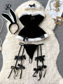 SINGREINY Cosplay Rabbit Maid Nightwear Halter Splice FuEfficientr Bow Lingerie Combination Christmas Porno Underwear Sets. 