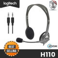 Logitech H110 Wired Dual Jack headset, Microphone,3.5-mm Dual Audio Jack, PC/Laptop- Grey. 