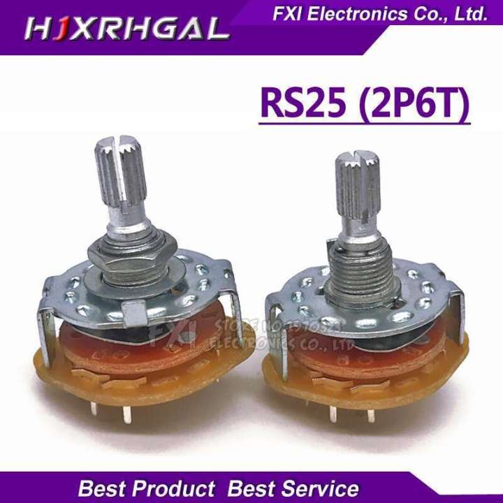 2PCS RS25 2P6T Mounting Rotary Selector 2 Pole 6 Position Buttons Band ...