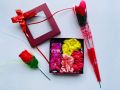 Gift Box Women's Valentines Day Gift Pack for Girlfriend Wife Fiance Mother Sister Beautiful Basket 6pcs Lady's Items Decorated Gift Box Rose Flower, Perfume, 3 Scrunchies, Free Lolipop Customized Valentine, Birthday, Anniversary Gift. 