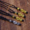 Feng Shui Pi Xiu Pendant Necklace -Bring Wealth Good Luck Charm Necklace -Chinese Feng Shui Faith Obsidian Stone Beads Necklace. 