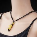 Feng Shui Pi Xiu Pendant Necklace -Bring Wealth Good Luck Charm Necklace -Chinese Feng Shui Faith Obsidian Stone Beads Necklace. 