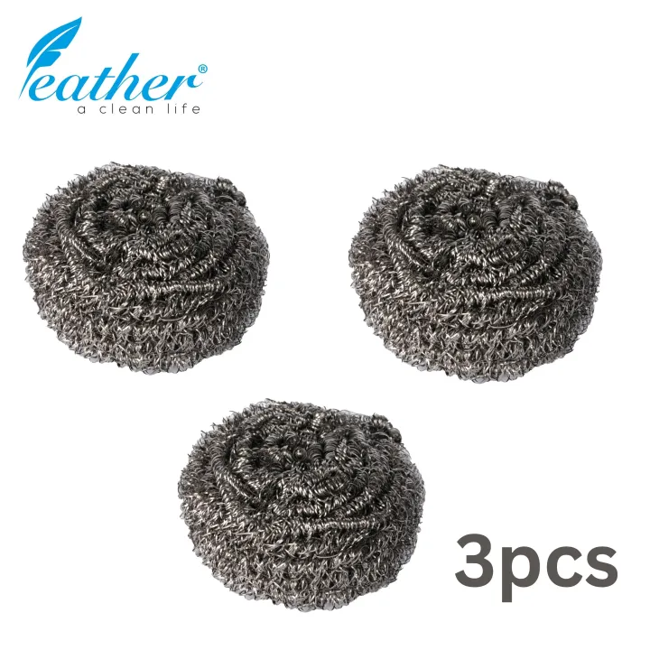 3 Pcs - Stainless Steel Scourer -  Steel Wool, Rust Free,  Ideal for cleaning Kitchen, tiles, BBQ, Glass
