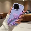 CAMMY Cute Wave Silicone 3D Heart Phone Case With Pearl Strap For iPhone 7 8 X XR XS 11 12 13 14 15 16 Pro Max Shockproof Cover FOR Girls new. 