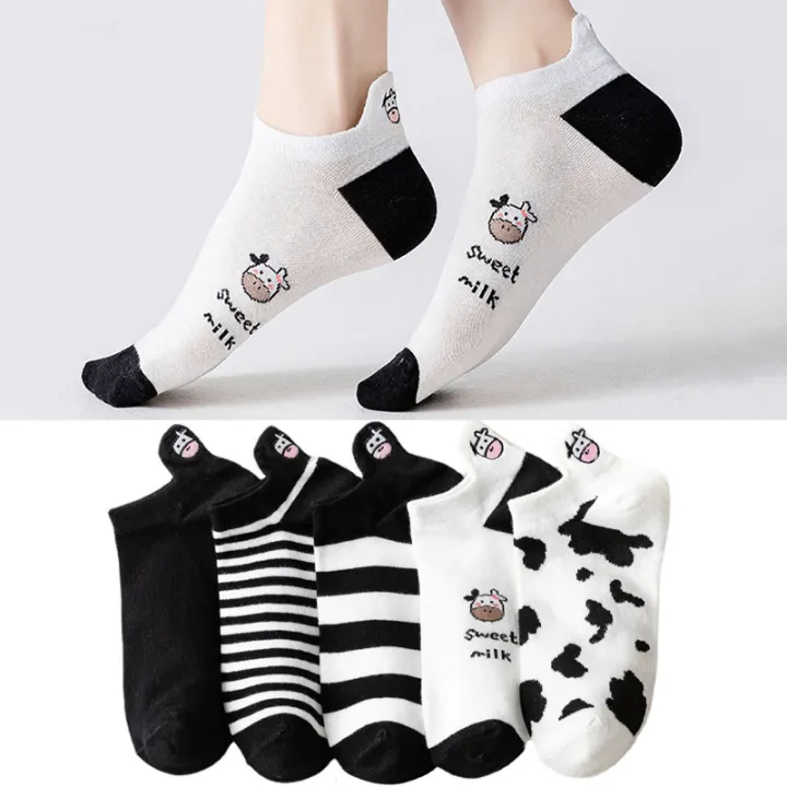 5 Pairs Cotton Women Socks Cute Cows Stripe Street Female Sock Short Casual Fashion Summer Hot Sale Girls Sox