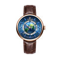 TINAIBIN New Automatic Mechanical Steel Earth 3D Wrist Watch for Men with Leather Rubber Belt Luminous Gift reloj hombre 6627. 