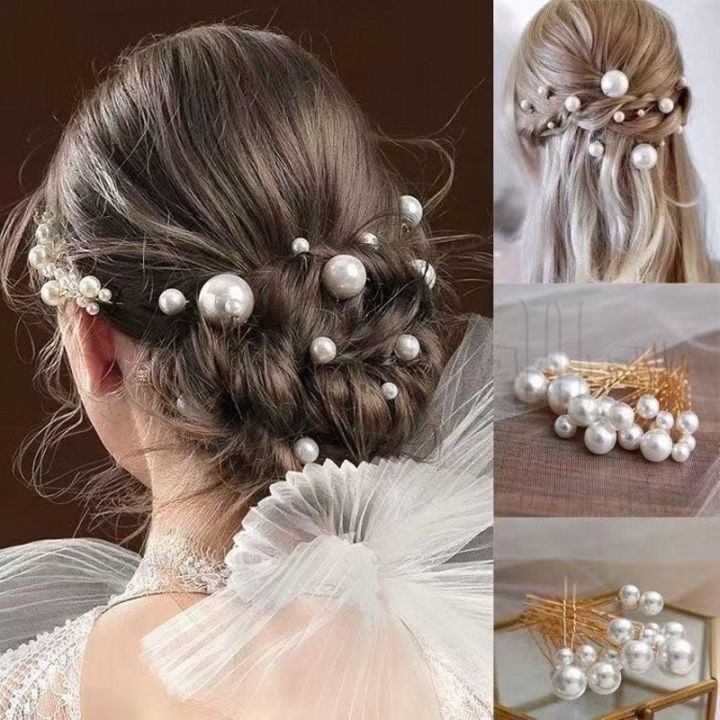 1-36 Pcs Flower Pearl U-shaped Pins Barrettes Gold Silver Color Bridal Vine Tiara Hairband Rhinestone Wedding Hair Combs Elegant Hair Jewelry Accessories