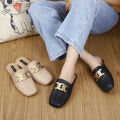 Half-Pack Slippers Women's Summer Square Toe Metal Chain Low Heel Lazy Mother Toe Cap Slippers Women's Hole Shoes Student Outer Wear. 