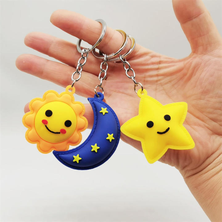 Moon And Star Keychain PVC Keychain Soft Rubber Keychain Cute Keychains Smiling Sun Keychain Souvenir Keychains
