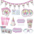 Unicorn Banner Birthday Party Decorations Kids Unicorn Disposable Tableware Set Balloon Baby Shower Girl Birthday Party Supplies. 