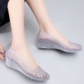 Summer Crystal Sandals Women's Outer Wear Bird's Nest Hole High Heel Plastic Non-Slip Wedge Thick Bottom Internet Celebrity Seaside Beach Shoes. 