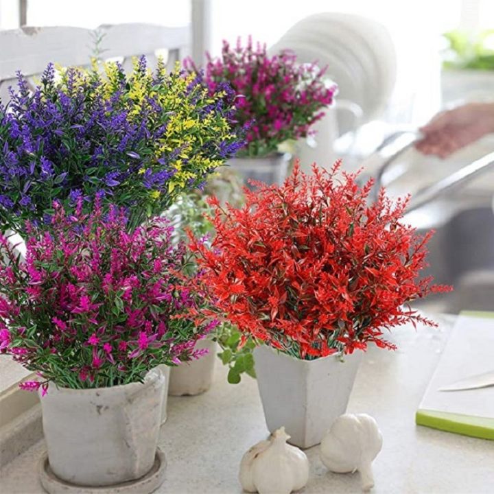 Artificial Flowers Bouquet UV Resistant Shrubs Plants Plastic Home Garen Decors