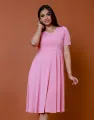 Spring & Summer Short Sleeves Crossover Neck Dress with A-Line. 
