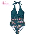 Muses Mall Women Monokini Swimsuit Halter One-piece Swimsuit with Tummy Control for Women High Waisted Backless Bathing Suit in Patchwork Colors Lightweight Monokini. 