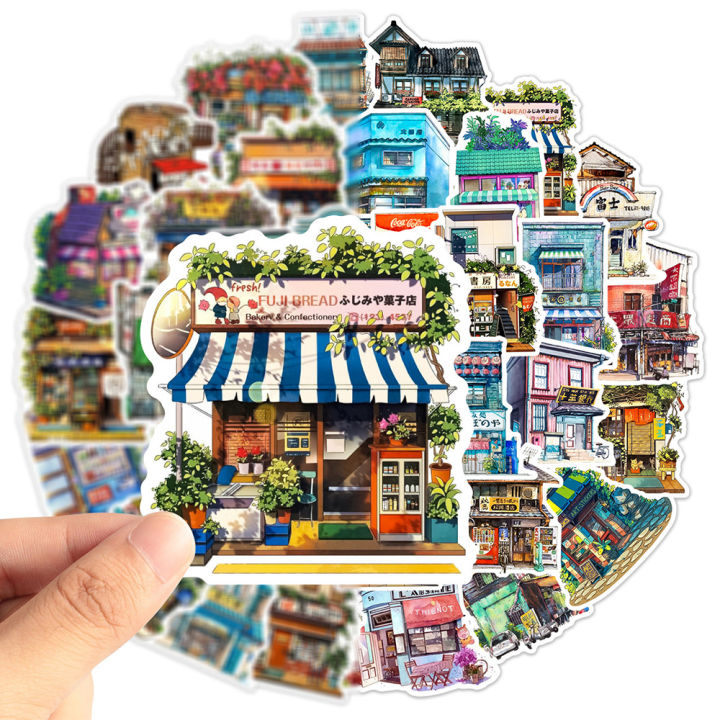 20pcs Store Front Stickers Japanese Retro Shop Front Books Stickers for Laptop Scrapbook Journal Kids Girls Boys Stickers