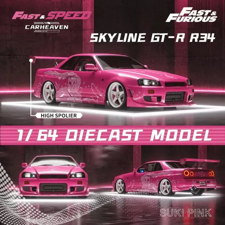 fast%20and%20furious%20cars%20PreSale%20FS%201:64%20Skyline%20GTR%20R34%20High%20Wing%20SUKI%20Pink%20Diecast%20Diorama%20Car%20Model%20Collection%20Miniature%20Carro%20Fast%20Speed%20-%20Image%202