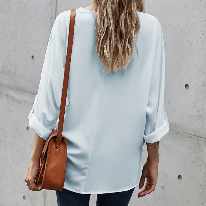 Yfashion%20Women%20Summer%20Loose%20Shirt%20V%20Neck%20Long%20Sleeve%20Roll%20Up%20Sleeve%20Solid%20Color%20Tunic%20Tops%20Business%20Casual%20Shirts%20Work%20Tops%20-%20Image%204