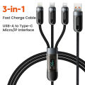 Toocki 66W 3 in 1 Transparent Digital Display Cable Fast Charge USB Type C Cable For Type C/Micro/Lightning Data Cord Wires. 