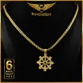 Gold Plated Cuban Chain with White Stone Dharmachakra Pendant. 