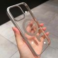 HOCE Titanium Grey Plating Magnetic Phone Cases For iPhone 16 15 14 13 12 Pro Max 14 15 16 Plus MagSafe Case Hard PC Clear Back Cover No Bottom. 