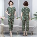 Middle-Aged and Elderly Women's Clothing Mom Grandma's Clothes Summer Clothes for the Elderly Summer Clothes Short Sleeve Suit Two-Piece Thin Ice Silk. 