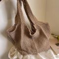 Fashion Solid Color Knitting Shoulder Bag Hollow Out Large Capacity Bohemian Crochet Tote Bag Elegant Versatile Casual Woven Handbag Beach. 