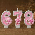 3D Number Cake Decorating Candles Glitter Pink Bow Digital Candles Cake Topper Birthday Party Memorial Day Party Cake Decoration. 