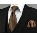 U27 Brown Houndstooth Necktie Set Handmade Wedding Fashion Extra Long Size Classic Ties for Mens Hanky. 