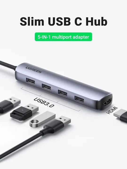 UGREEN%20USB%20C%20Hub%205%20in%201%20Dongle%20USB-C%20to%20HDMI%20Multiport%20Adapter%20Type%20C%20Dock%20with%204K%20HDMI%20Output%204%20USB%203.0%20Ports%20Compatible%20for%20MacBook%20Pro%20iPad%20Pro%20XPS%20Pixelbook%20and%20More%20-%20Image%202