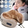 USB RECHARGEABLE Vibration U Shaped Massage Multifunctional Usmp Pillow Foam Neck Healthcare Pain Relief Muscle Relaxation Travel Massager for Train Trip Home Office Use. 