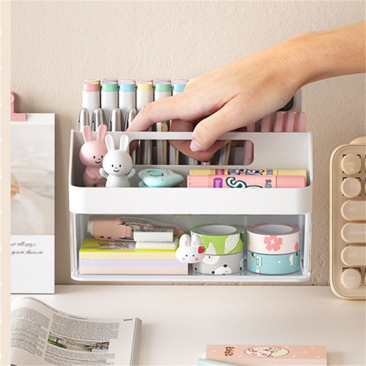 【HOT】 Desktop Organizer Drawer Storage Box Multi-Functional Plastic Desk Stationery Hand Account Storage Rack Desk Simple Pen Holder