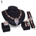 Women's Wedding Bracelet Necklace Jewelry Set Clear Crystal Statement Ring Earrings. 