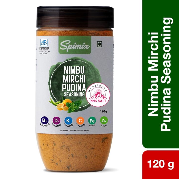 SPIMIX Nimbu Mirch Pudhina Masala | 120g | Fortified with Vitamin B12 & D | With Himalayan Pink Salt | Tangy & Spicy Seasoning for Snacks, Fruits, Chaat & Everyday Cooking  (FROM INDIA)