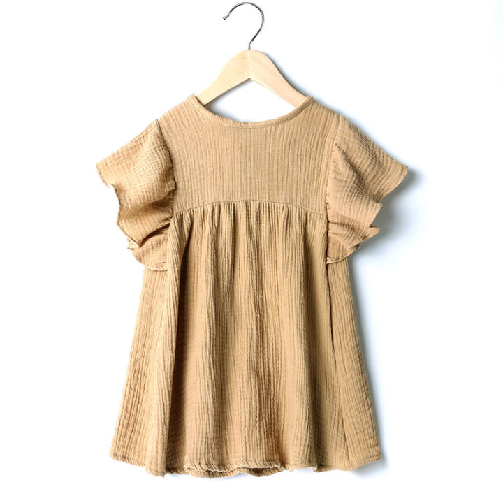 1 2 3 4 5 6 years old Summer Girl Ruffles Dress Kid Up Cotton Linen Party Princess Frock Clothes solid color casual Child Dress