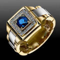 E-Commerce Inlaid Blue Gemstone Ring Luxury Men's Engagement Wedding Hand Jewelry. 