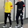 Boys Suit Trendy Handsome Loose Korean Style Short Sleeve T T-shirt Summer New Fashion Brand Gym Clothes Set Matching. 