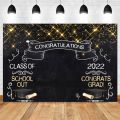 Graduation Party Backdrop Class and Golden Glitter Bokeh Spots Photography Background Congrats Grad Banner Decor. 