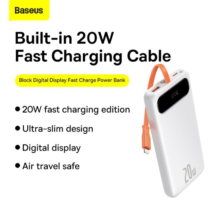 Baseus Block Digital Display 20W Quick Charging 10000mAh Power Bank with Built-in Lightning Cable