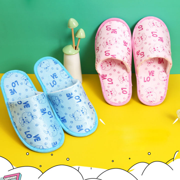 【WEJA】1Pair Children's Disposable Slippers Hotel Room SPA Portable Closed Toe Cute Slippers Home Guest Kids Baby Indoor Travel Shoes