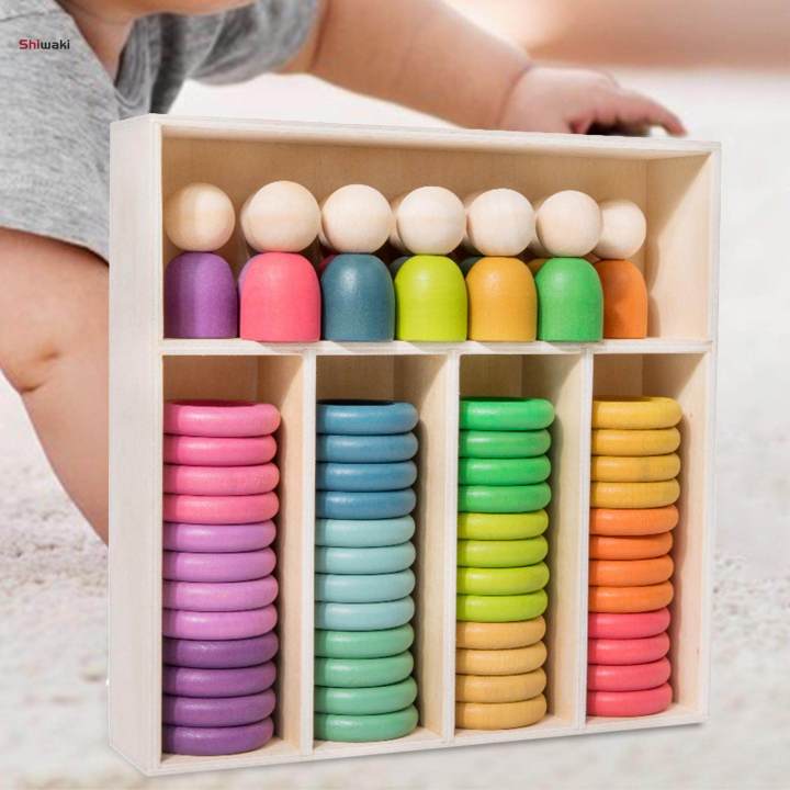 Wooden Rainbow Stacking Sorting Toys Rainbow Stacking Blocks Kids ...