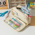 School Supplies Large Capacity Pencil Case Solid Color Pencil Pouch Stationery Pen Case Multi Layer Makeup Bag Pen Storage Bag Girls. 