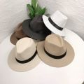 Summer Beach Vacation Panama Jazz Hat Sunscreen Handwoven Straw Sun Hat Men Women Hawaii Casual Sunshade Gangster Cap Bucket Hat. 