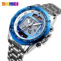 SKMEI Fashion Mens Watch Stainless Steel Solar Watches , Chrono 1493 Dual Display Waterproof Business Wristwatch. 