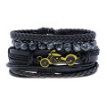 Qingwen Factory Direct Sales European and American Style Simple Vintage Weave Bracelet Motorcycle Multi-Layer Set Bracelet Men. 