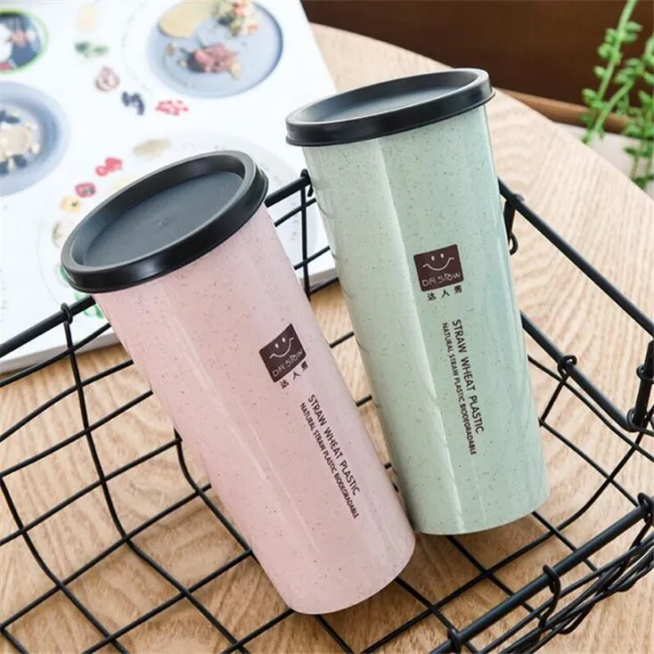 HOMETREE%20450ml%20Water%20Cup%20With%20Straw%20Cola%20Coffee%20Cups%20Wheat%20Straw%20Plastic%20Hehy%20Drink%20Bottle%20Multi-Functional%20Bouble%20Lid%20H177%20-%20Image%205