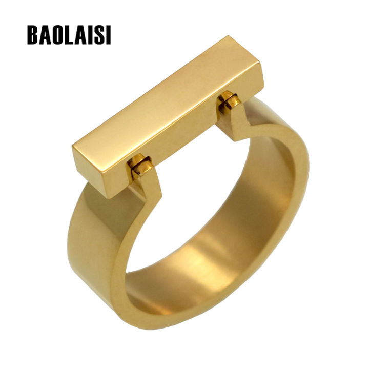 BAOLAISI Classics Stainless Steel Jewelry Horseshoe Flat Shackle Brand Ring Punk Finger Love Ring Gold Color Rings For Women