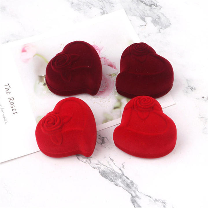 Double ring Jewelry box Elegant Heart-shaped Peach shape Ring box Flower design Velvet lining Flocking box for Gift giving Jewelry storage Engagement Wedding Retail display